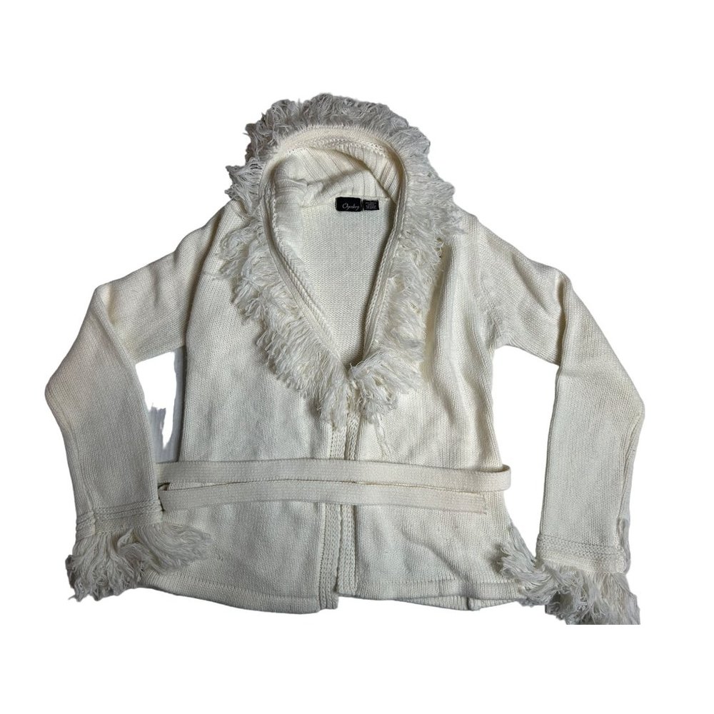 Chesley Womens Off White Cardigan‎ with Fringe Detail Size Large
